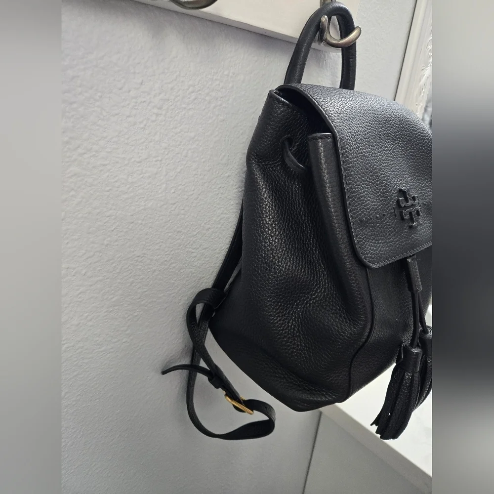 Tory Burch Mcgraw Black Leather Backpack with Tassel